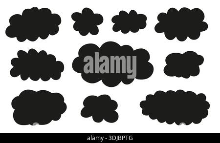 Doodle cloud collection. Set of cute kid`s style clouds Stock Vector